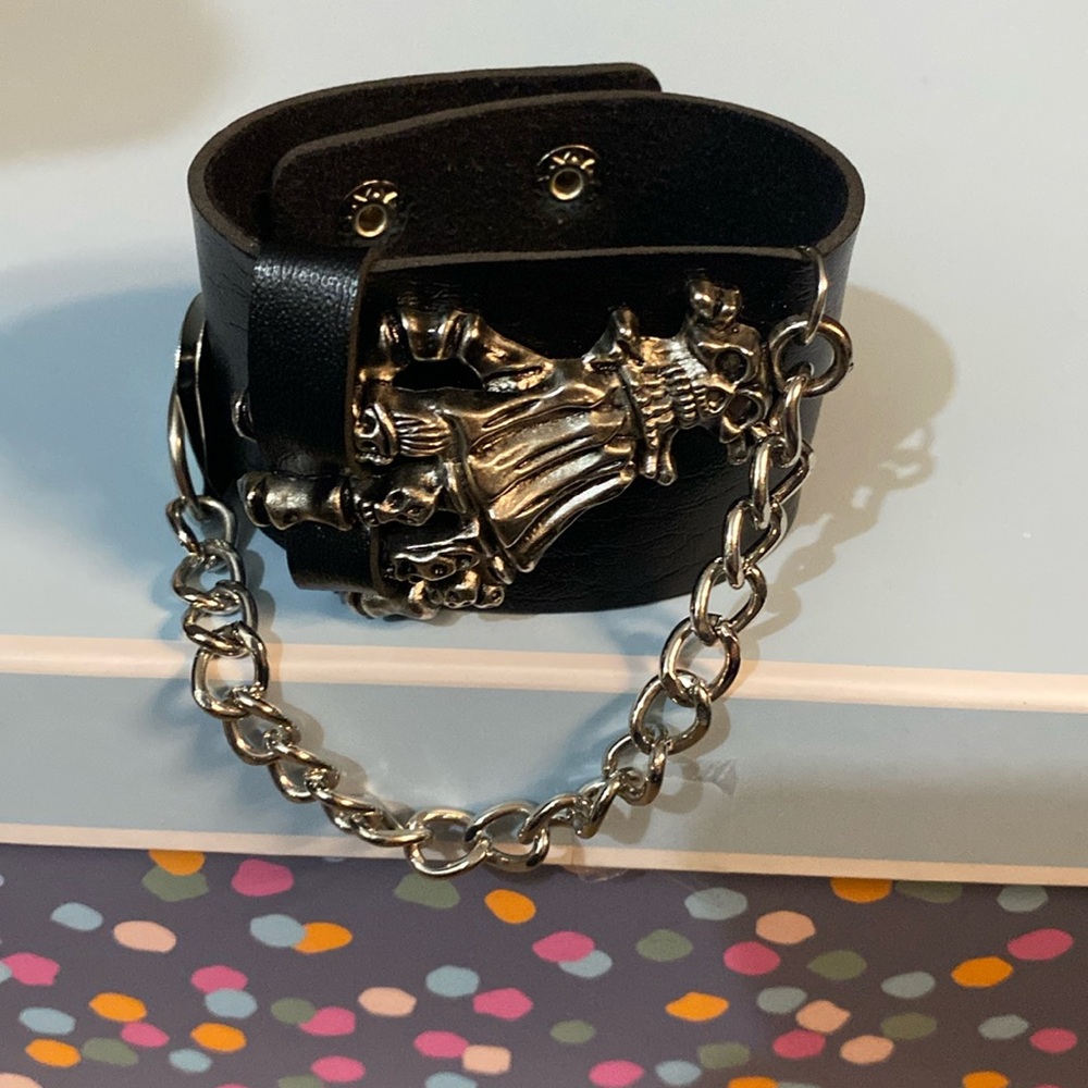 Gothic Leather Skeleton Hand Bracelet NWOT